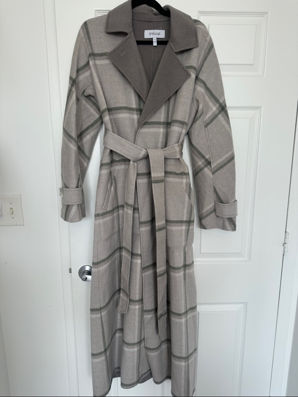 10 Crosby Derek Lam Taupe Plaid Belted Trench Coat